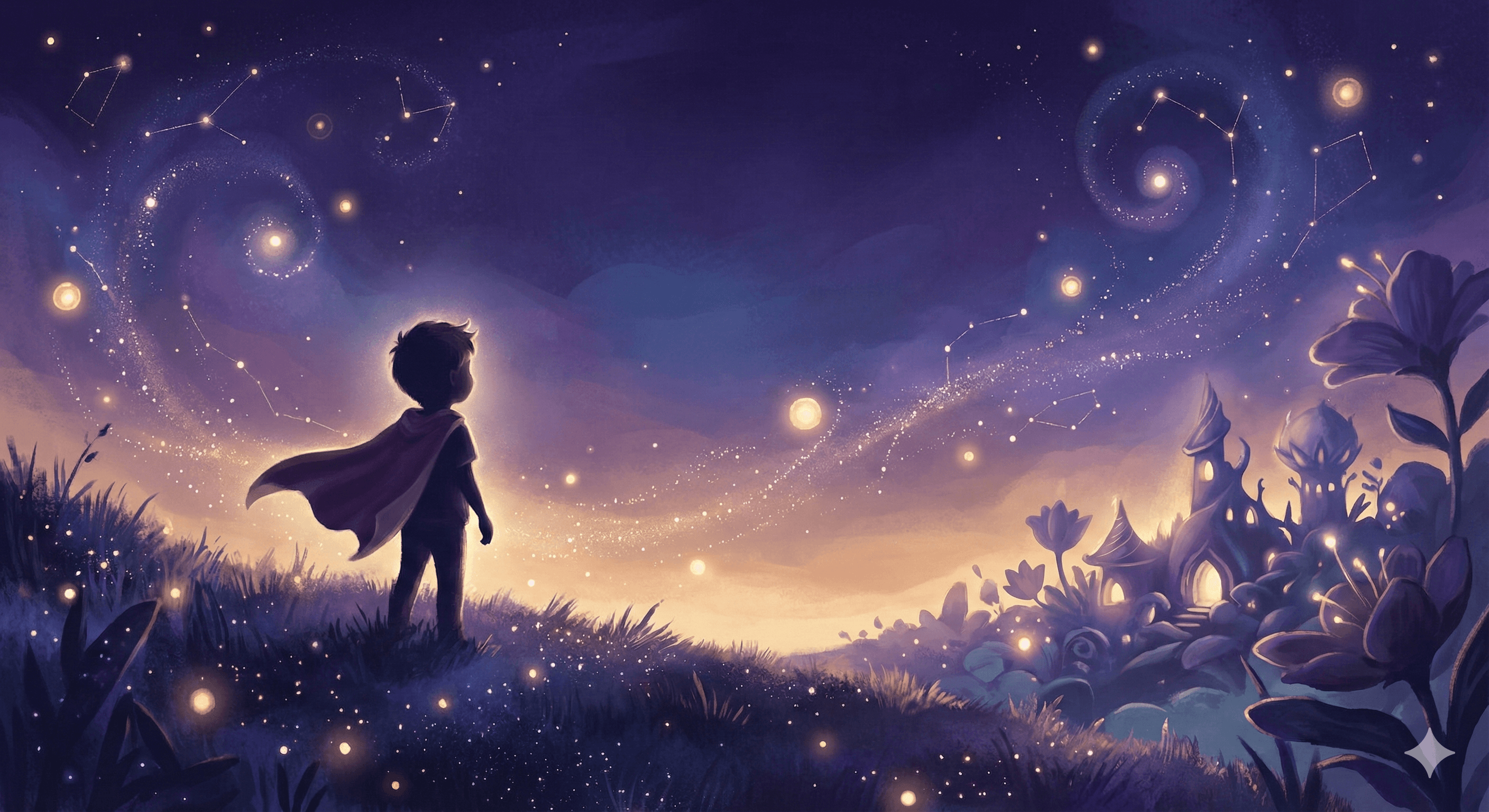 A magical night sky filled with stars and wonder — the backdrop for your child's personalized storybook adventure
